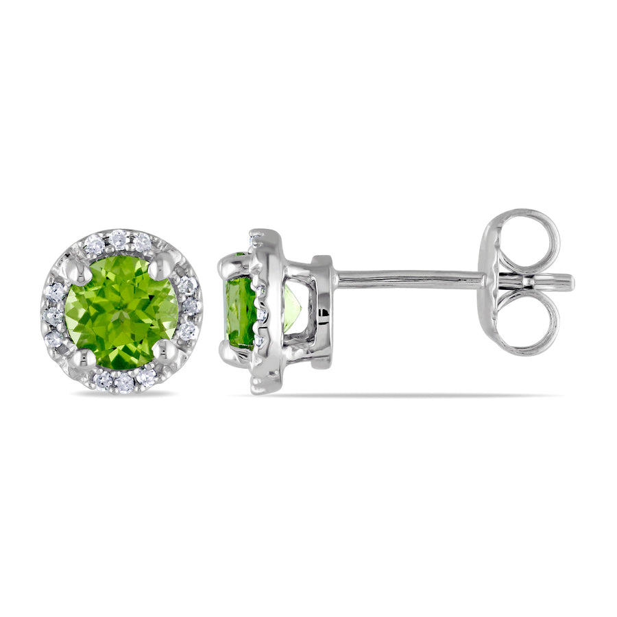 1.12 Carat (ctw) Peridot Halo Earrings in Sterling Silver with Diamonds Image 1