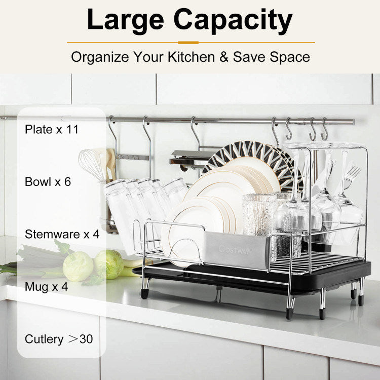 Stainless Steel Expandable Dish Rack with Drainboard and Swivel Spout Image 2