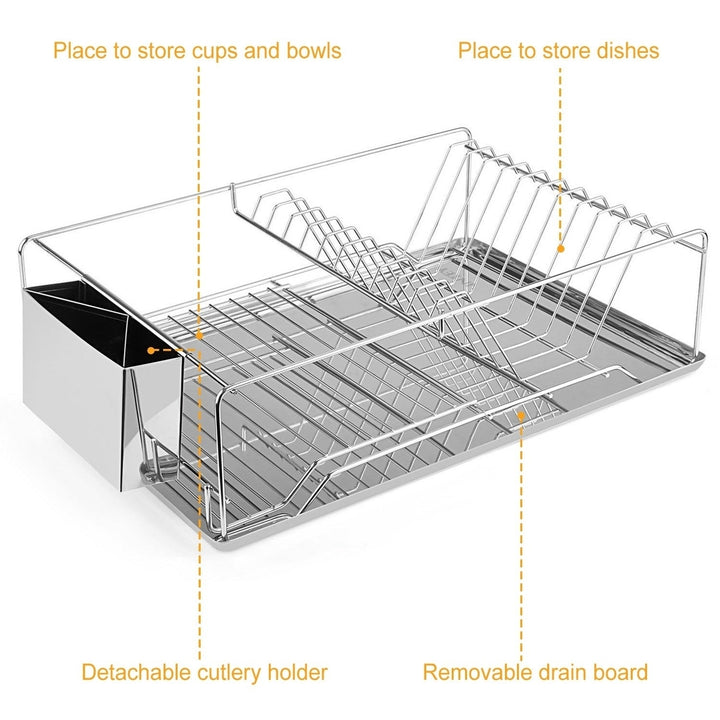 Dish Drying Rack Stainless Steel Dish Rack with Drainboard Cutlery Holder Kitchen Dish Organizer Image 3