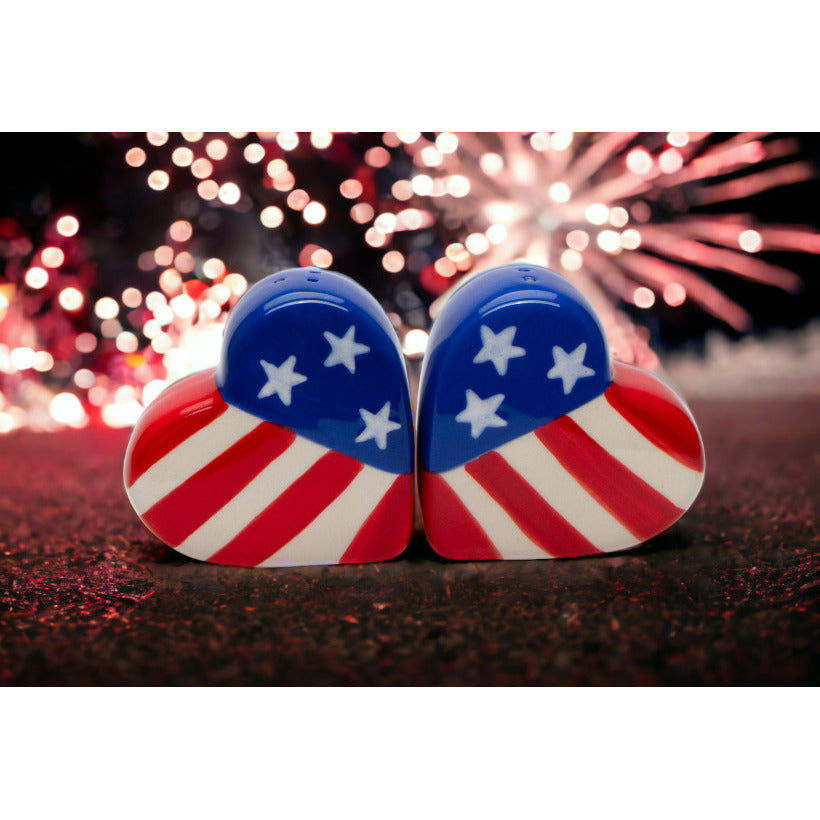 Ceramic American Flag Heart Salt and Pepper ShakersHome DcorDadIndependence Day DcorJuly 4th Image 1