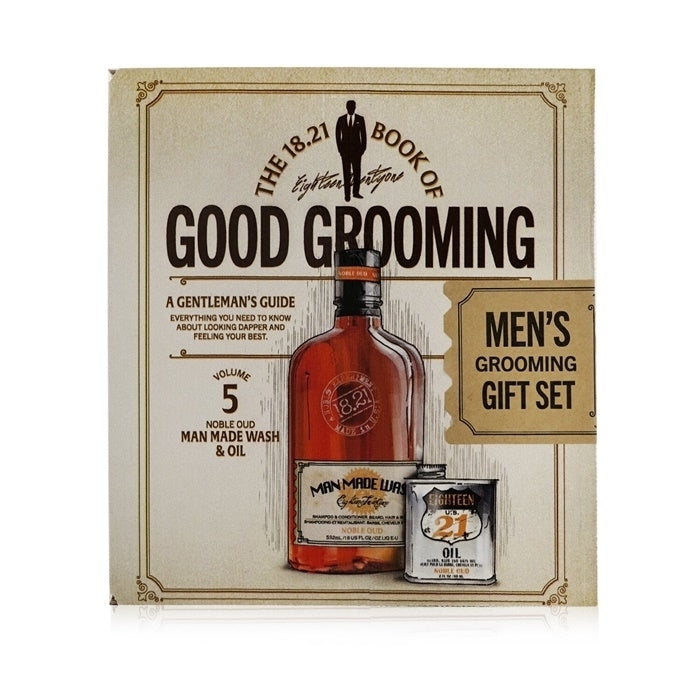 18.21 Man Made Book of Good Grooming Gift Set Volume 5: Noble Oud (Wash 532ml + Oil 60ml ) 2pcs Image 1