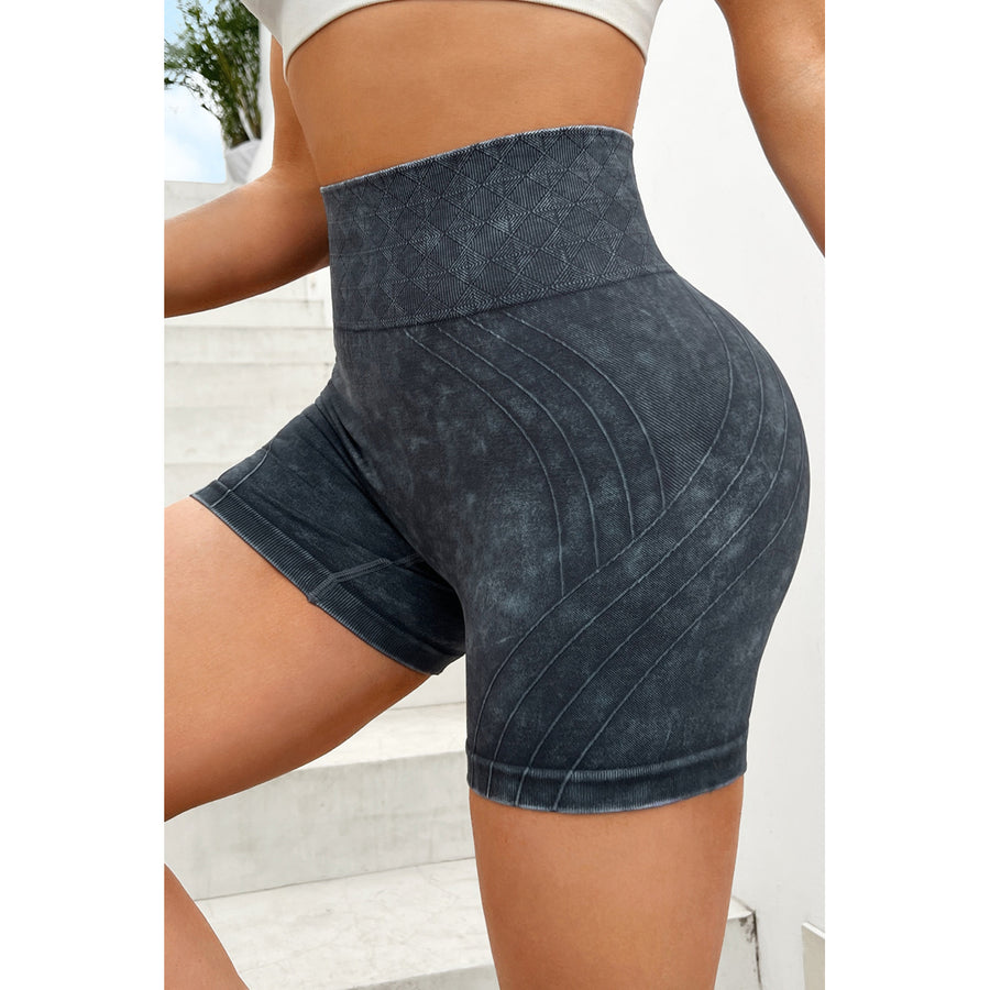 Womens Black Vintage Wash Patterned High Waist Athleisure Shorts Image 1