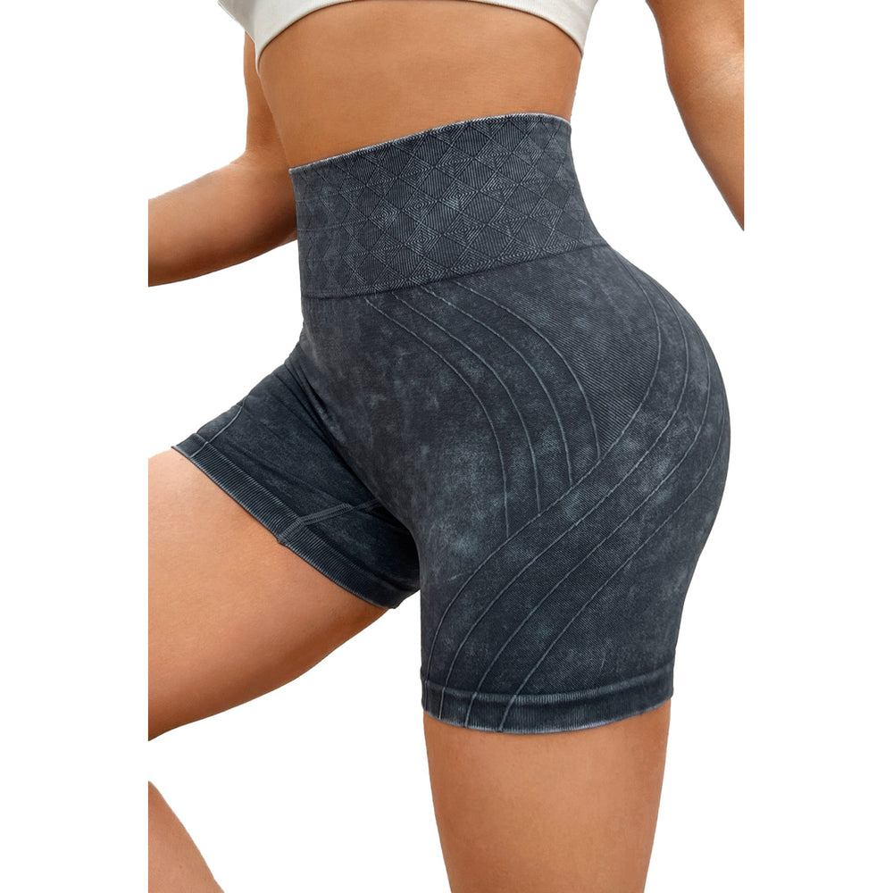 Womens Black Vintage Wash Patterned High Waist Athleisure Shorts Image 2