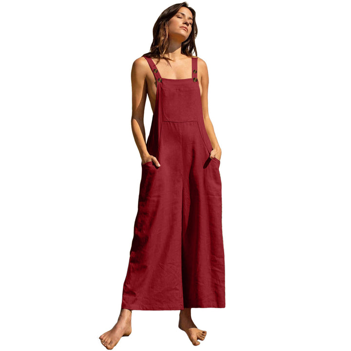 Womens Red corduroy Pocket Front Overalls Image 6