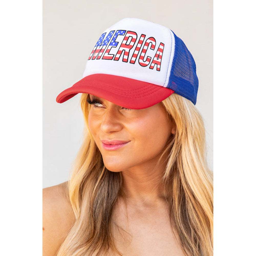 Womens Multicolor Independence Day MERICA Graphic Mesh Ponytail Cap Image 2