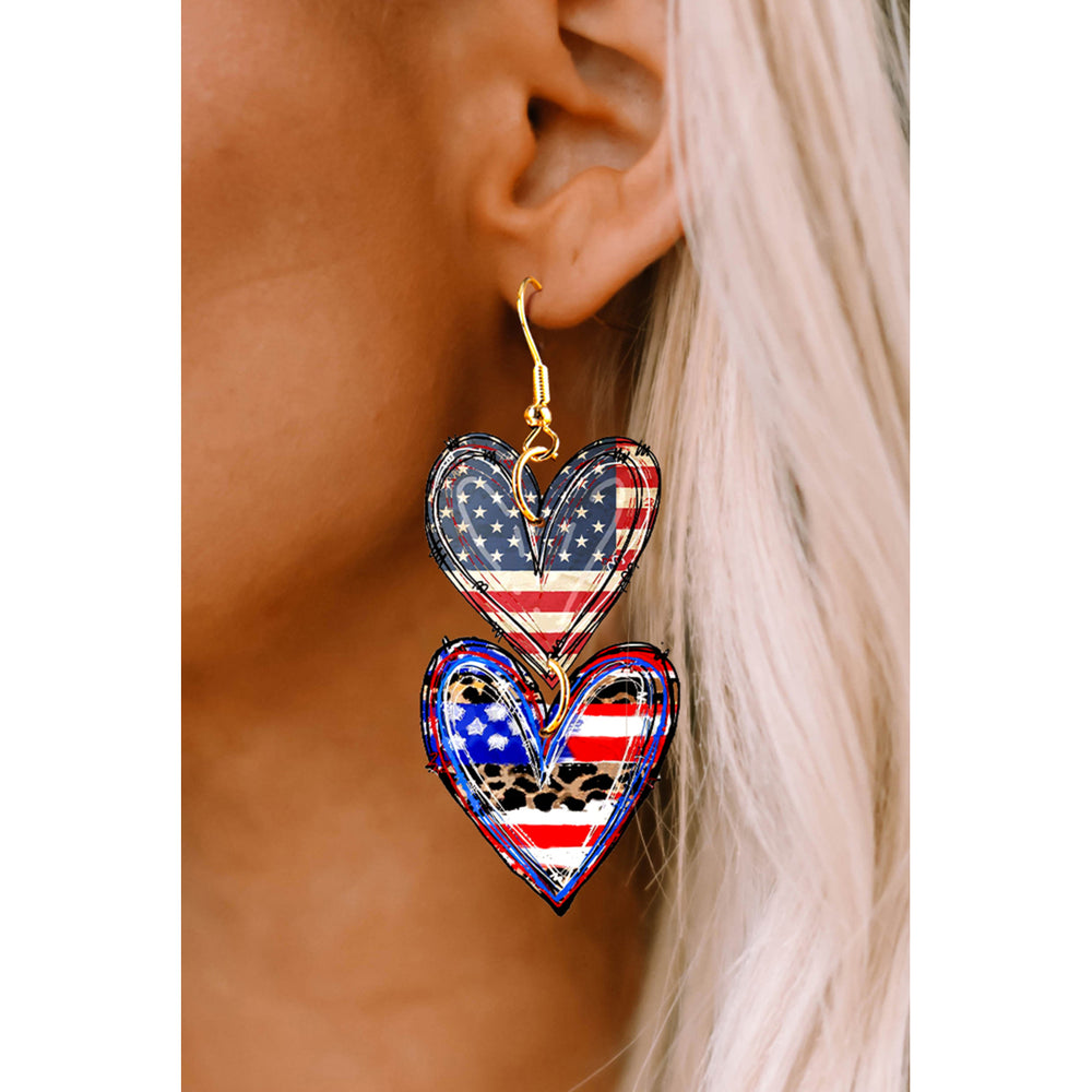 Womens Multicolor American Flag Hearts Dangle Earrings Image 2
