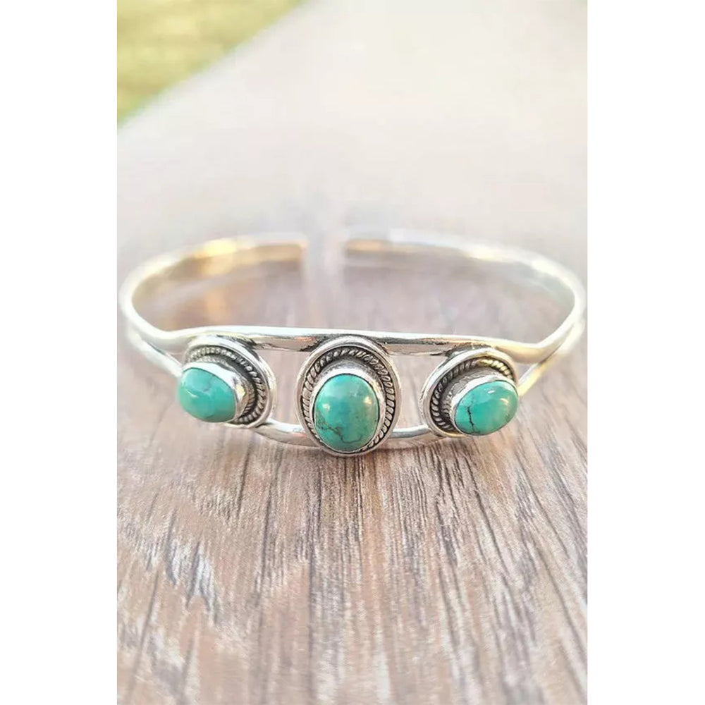 Womens Silver Turquoise Hollow Out Alloy Bracelet Image 2