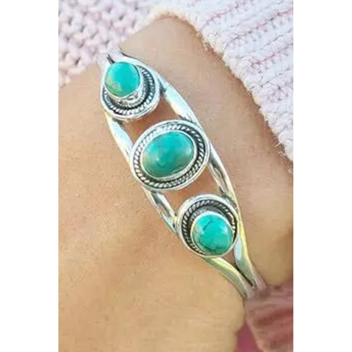 Womens Silver Turquoise Hollow Out Alloy Bracelet Image 3