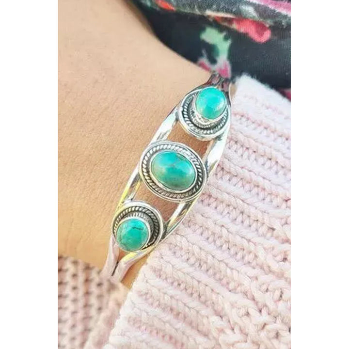Womens Silver Turquoise Hollow Out Alloy Bracelet Image 4