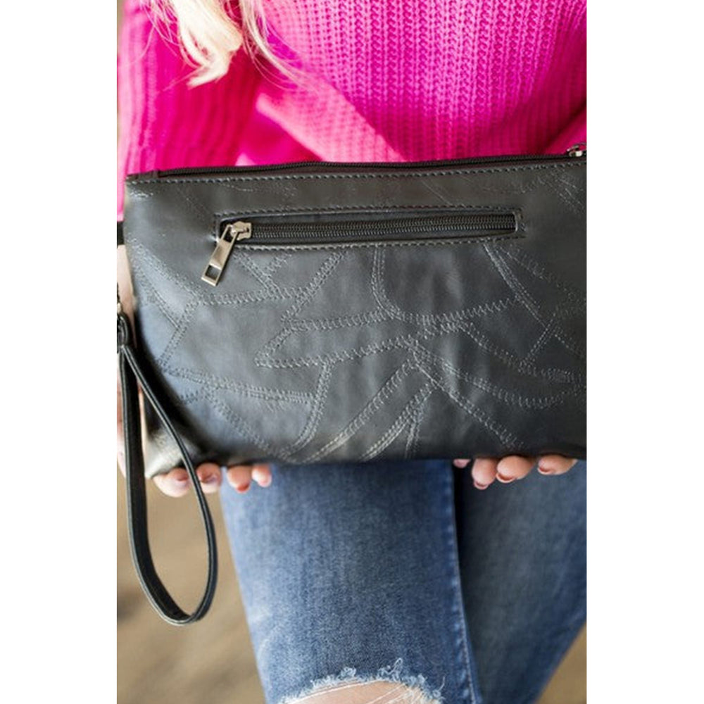 Womens Black Riveted PU Leather Zipper Clutch Bag 28218cm Image 2