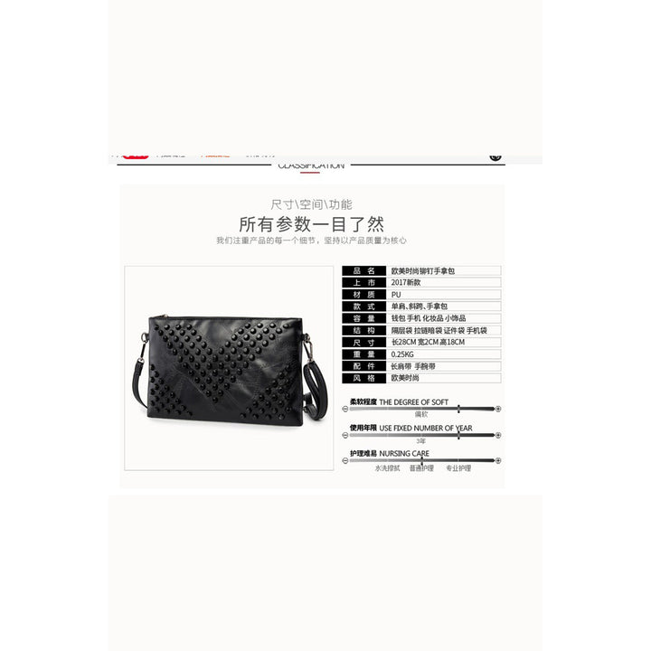 Womens Black Riveted PU Leather Zipper Clutch Bag 28218cm Image 6