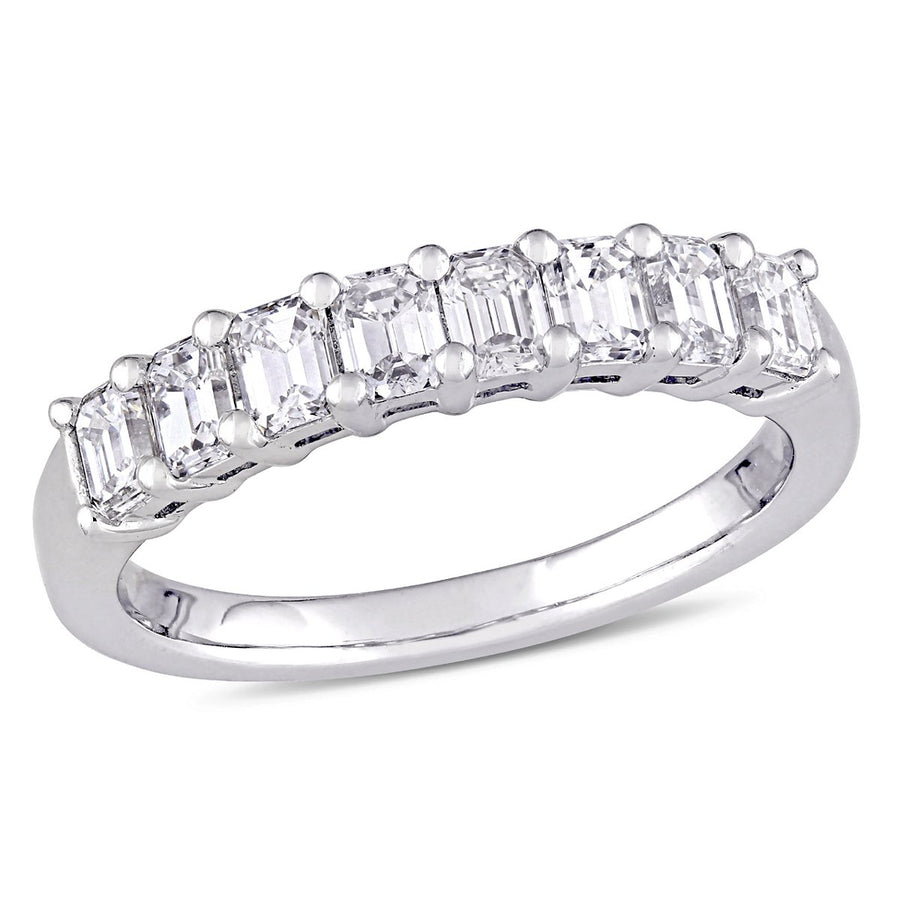 1.00 Carat (ctw Color G-HVS2-SI1) Emerald-Cut Diamond Semi-Eternity Wedding Band Ring in 14k White Gold Image 1