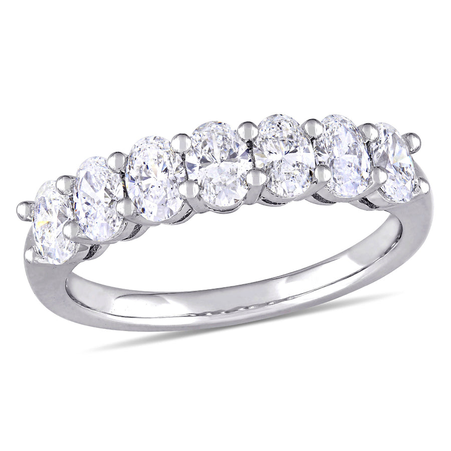 1.29 Carat (ctw Color F-GSI1-SI2) Oval-Cut Diamond Semi-Eternity Wedding Band Ring in 14k White Gold Image 1