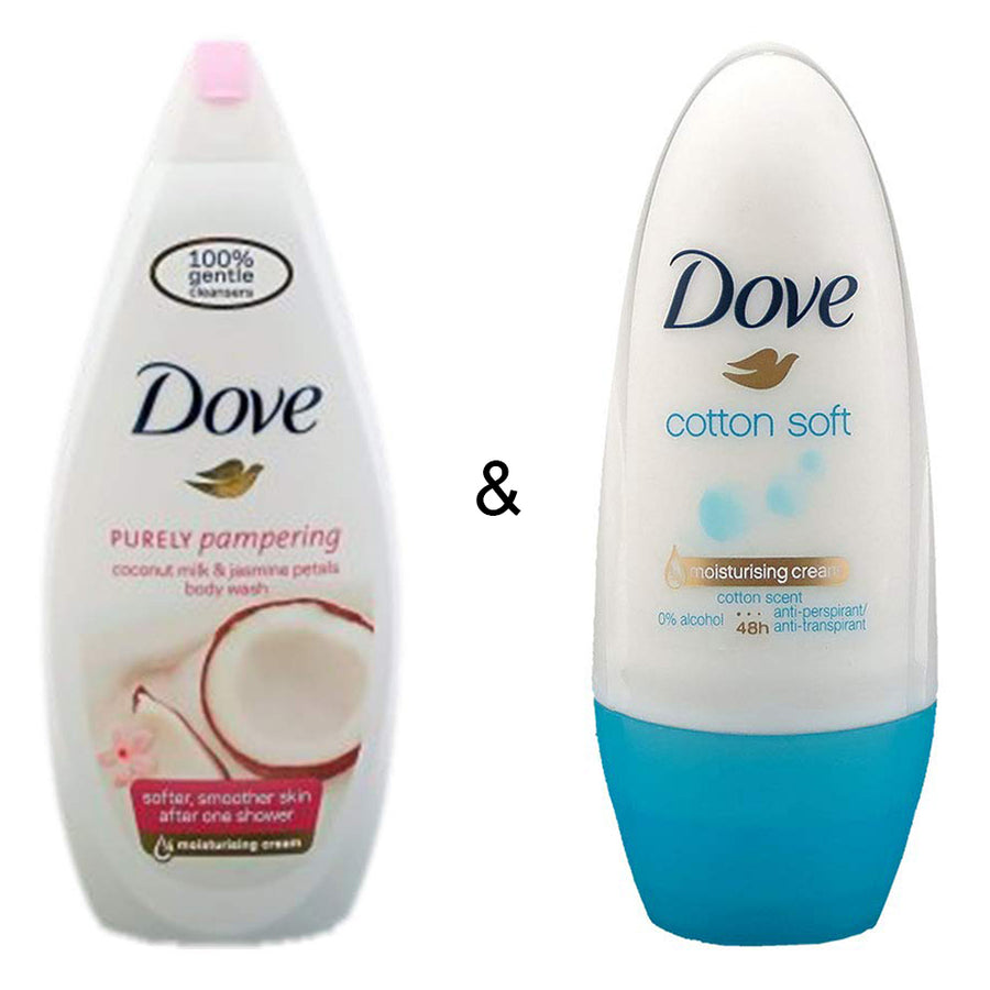 Body Wash Coconut 750 by Dove and Roll-on Stick Cotton Soft 50 ml by Dove Image 1