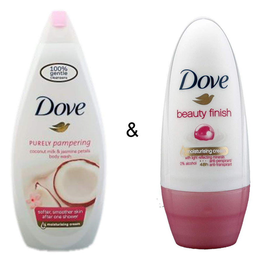Body Wash Coconut 750 by Dove and Roll-on Stick Beauty Finish 50ml by Dove Image 1