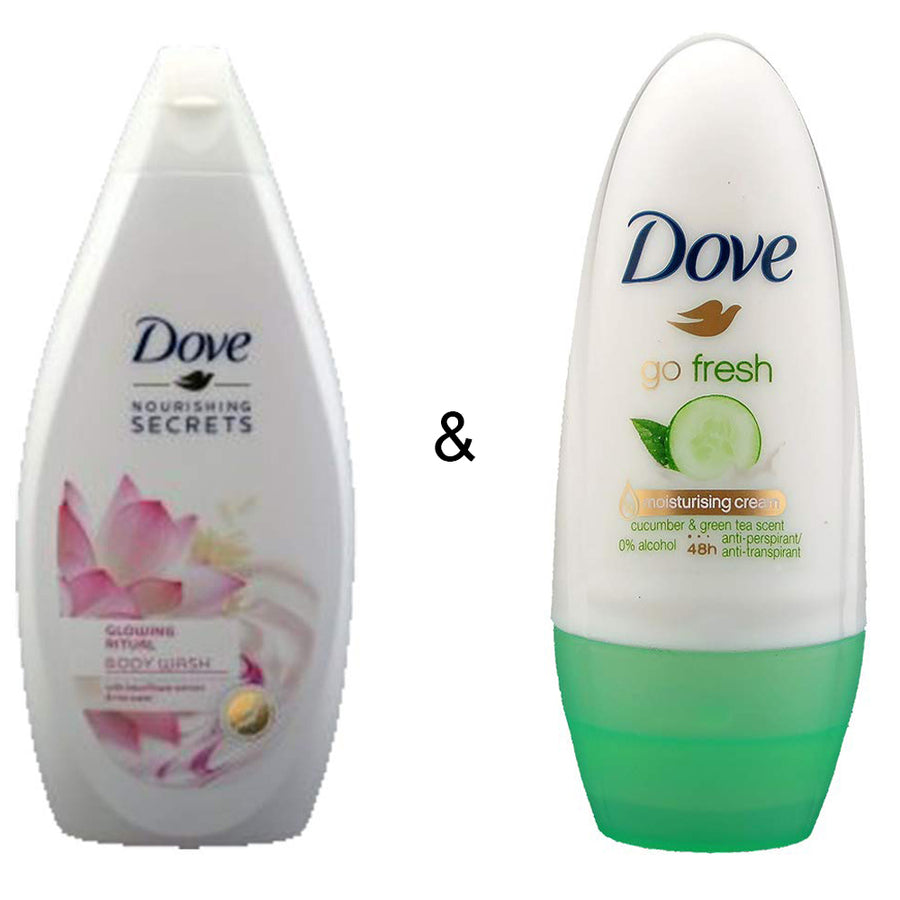 Body Wash Glowing Ritual 500 by Dove and Roll-on Stick Go Fresh Cucumber 50 ml by Dove Image 1