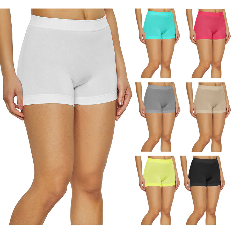 4-Pack Womens High Waisted Biker Bottom Shorts - Yoga Gym Running Ladies Pants Image 1