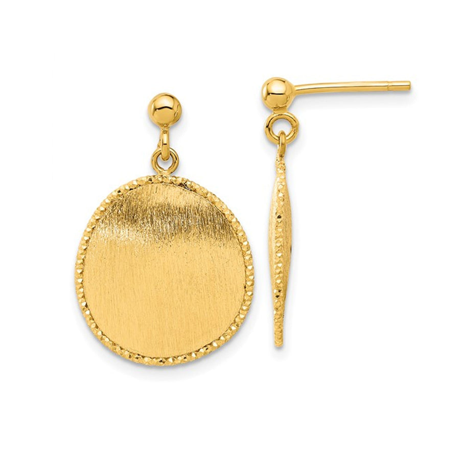 14K Yellow Gold Brushed Circles Dangle Earrings Image 1