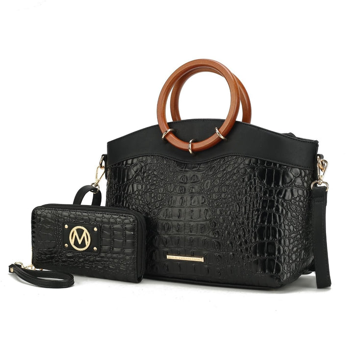 Phoebe Faux Crocodile-Embossed Vegan Leather Womens Tote with Wristlet Wallet Bag - 2 pieces by Mia K Image 1