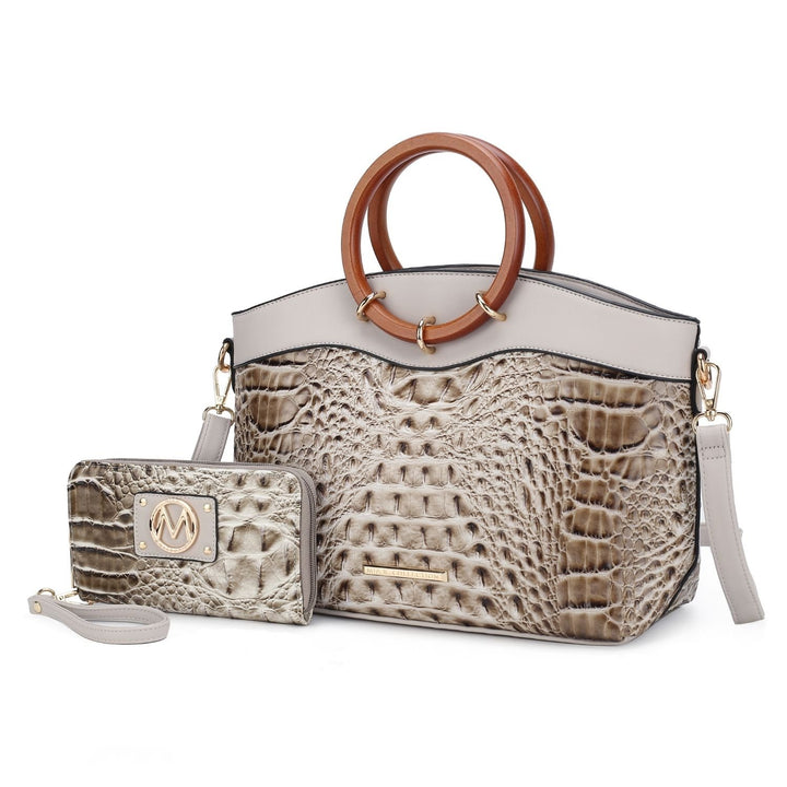 Phoebe Faux Crocodile-Embossed Vegan Leather Womens Tote with Wristlet Wallet Bag - 2 pieces by Mia K Image 9