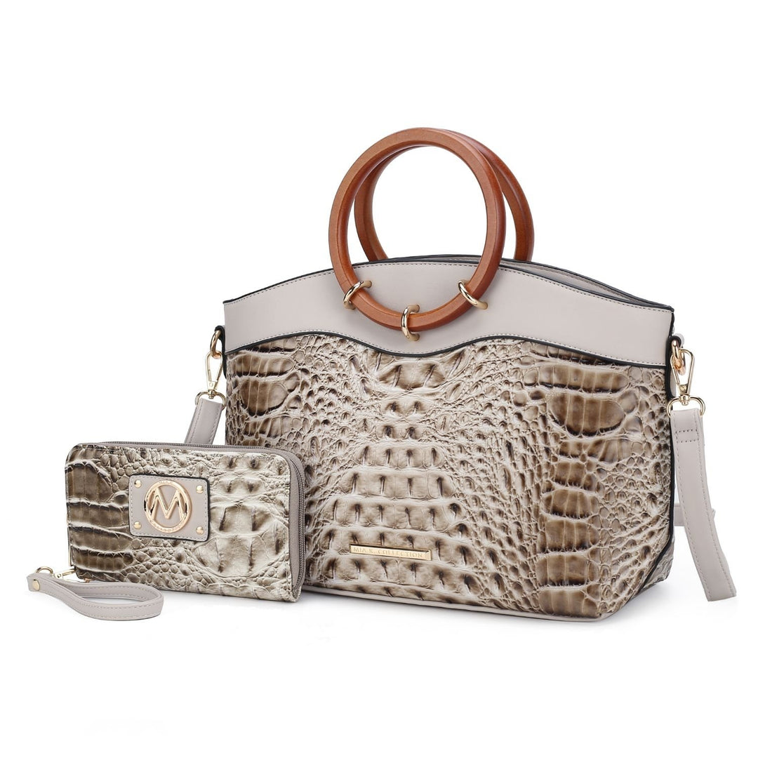 Phoebe Faux Crocodile-Embossed Vegan Leather Womens Tote with Wristlet Wallet Bag - 2 pieces by Mia K Image 1