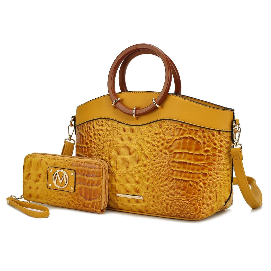 Phoebe Faux Crocodile-Embossed Vegan Leather Womens Tote with Wristlet Wallet Bag - 2 pieces by Mia K Image 12