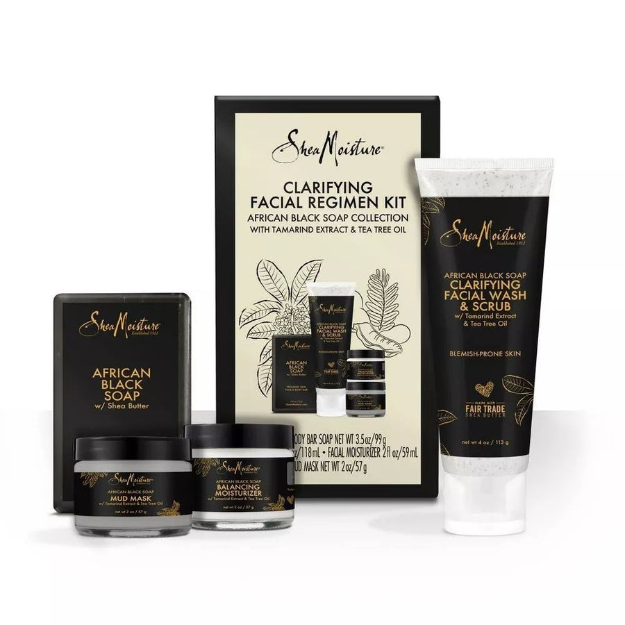 SheaMoisture Clarifying Facial Regiment KitAfrican Black Soap with Tamarind Extract and Tea Tree Oil4 Pieces Image 1