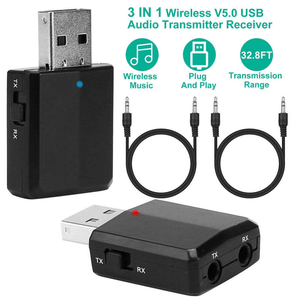 3 IN 1 Wireless V5.0 USB Audio Transmitter Receiver EDR Adapter Music Streaming For TV PC Headphones Image 2