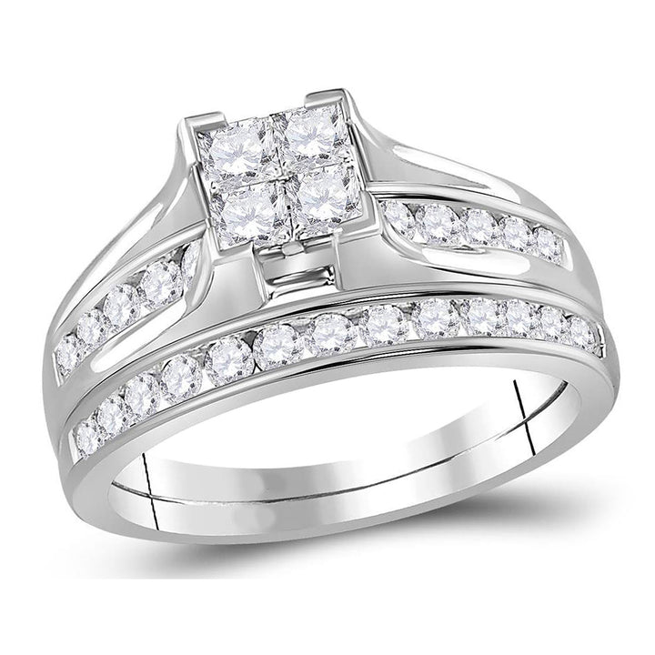 1.00 Carat (Color I-JI2) Princess Cut Diamond Engagement Ring Wedding Set in 14K White Gold Image 1