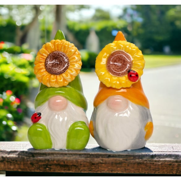 Ceramic Sunflower Gnome Salt and Pepper ShakersCottagecoreHome DcorKitchen Dcor, Image 1