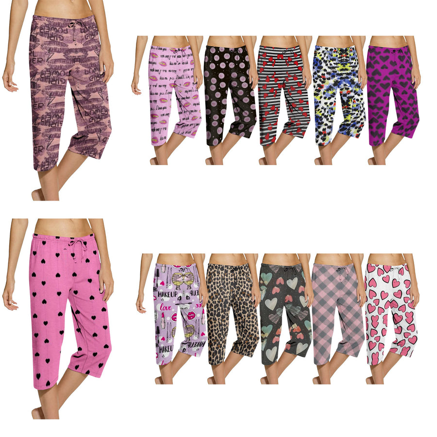 5-Pack Womens Capri Pajama Pants Soft Comfy Printed Summer Sleepwear Ladies PJ Bottom With Drawstring Image 1