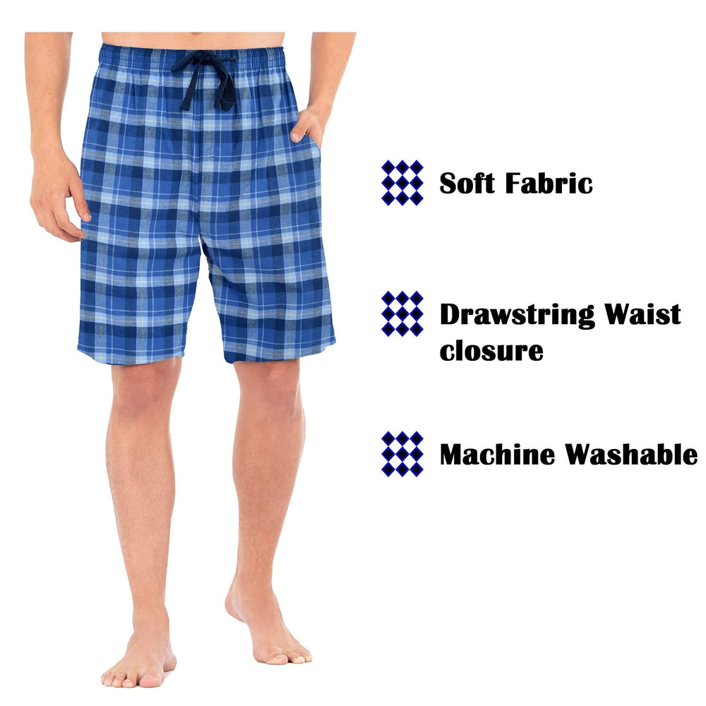 4-Pack Mens Plaid Flannel Sleep Shorts Loose-Fit Lounge Soft Elastic Waistband Tech Pajama Pants Image 2