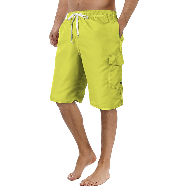 4-Pack Mens Quick Dry Cargo Swim Trunks Beachwear Bathing Suits with Pockets Solid Flex Board Shorts Image 4
