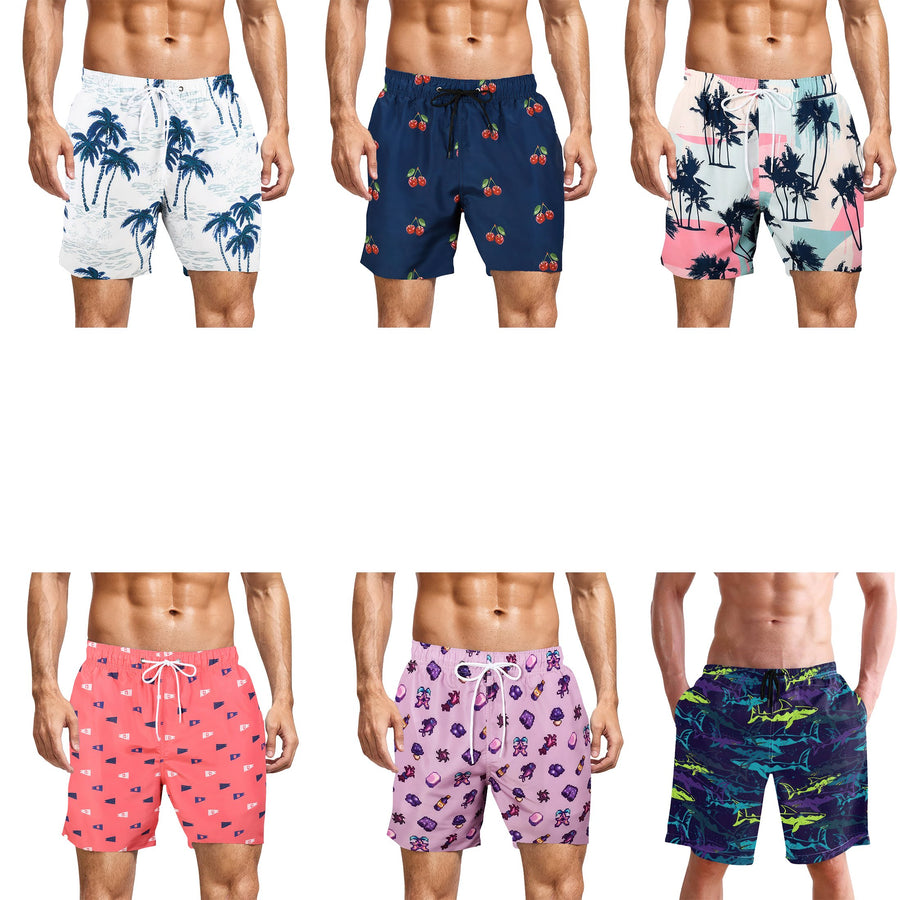3-Pack Mens Printed Swim Shorts with Pockets Quick Dry Beachwear Bathing Suits Board Trunks Image 1