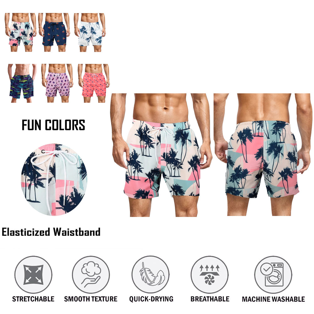 3-Pack Mens Printed Swim Shorts with Pockets Quick Dry Beachwear Bathing Suits Board Trunks Image 2