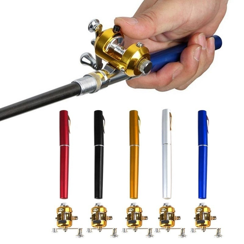 (2 Pack) Mini Fishing Rod Pen and Reel Combo38" Telescopic Portable Aluminum Alloy Fishing RodAssorted Colors Image 1