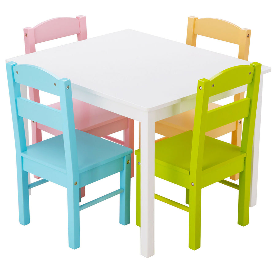 5 Pieces Kids Wood Table and Chair Set for 2-6 Years Colorful Image 1