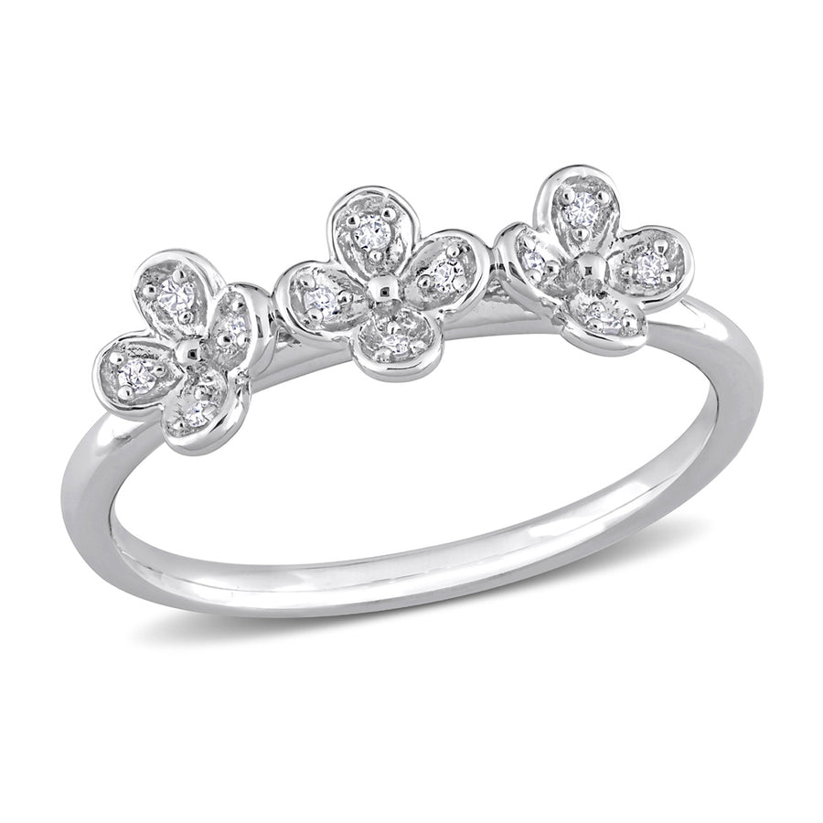 Accent Diamond Floral Ring in Sterling Silver Image 1
