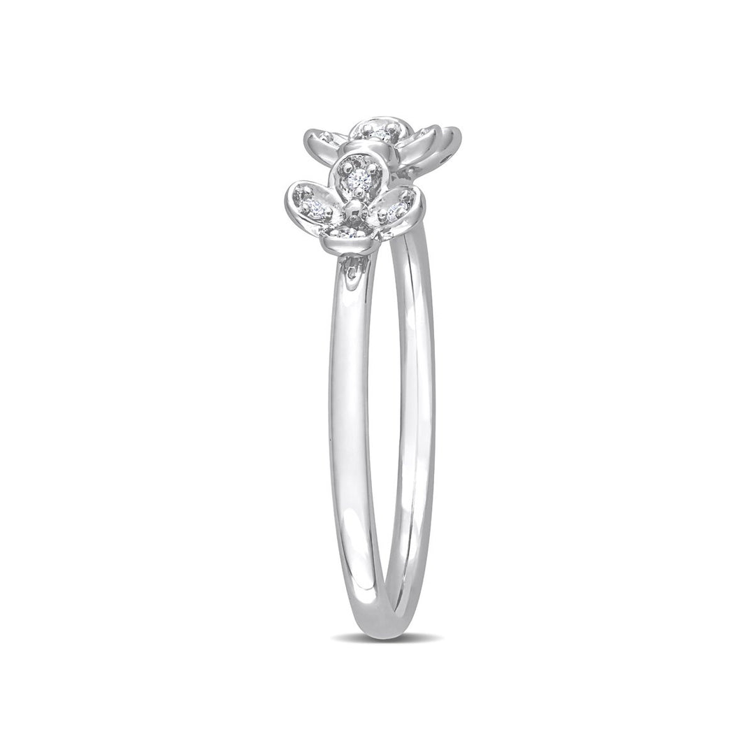 Accent Diamond Floral Ring in Sterling Silver Image 3
