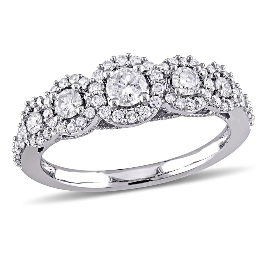 3/4 Carat (ctw G-HI1-I2) Diamond Halo Engagement Ring in 10K White Gold Image 1