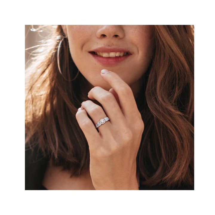 3/4 Carat (ctw G-HI1-I2) Diamond Halo Engagement Ring in 10K White Gold Image 4