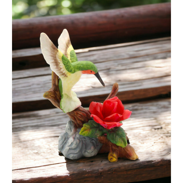 Ceramic Hummingbird with Red Rose Flower FigurineHome DcorKitchen Dcor, Image 1