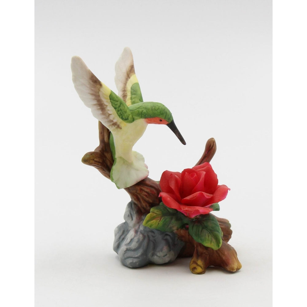 Ceramic Hummingbird with Red Rose Flower FigurineHome DcorKitchen Dcor, Image 2