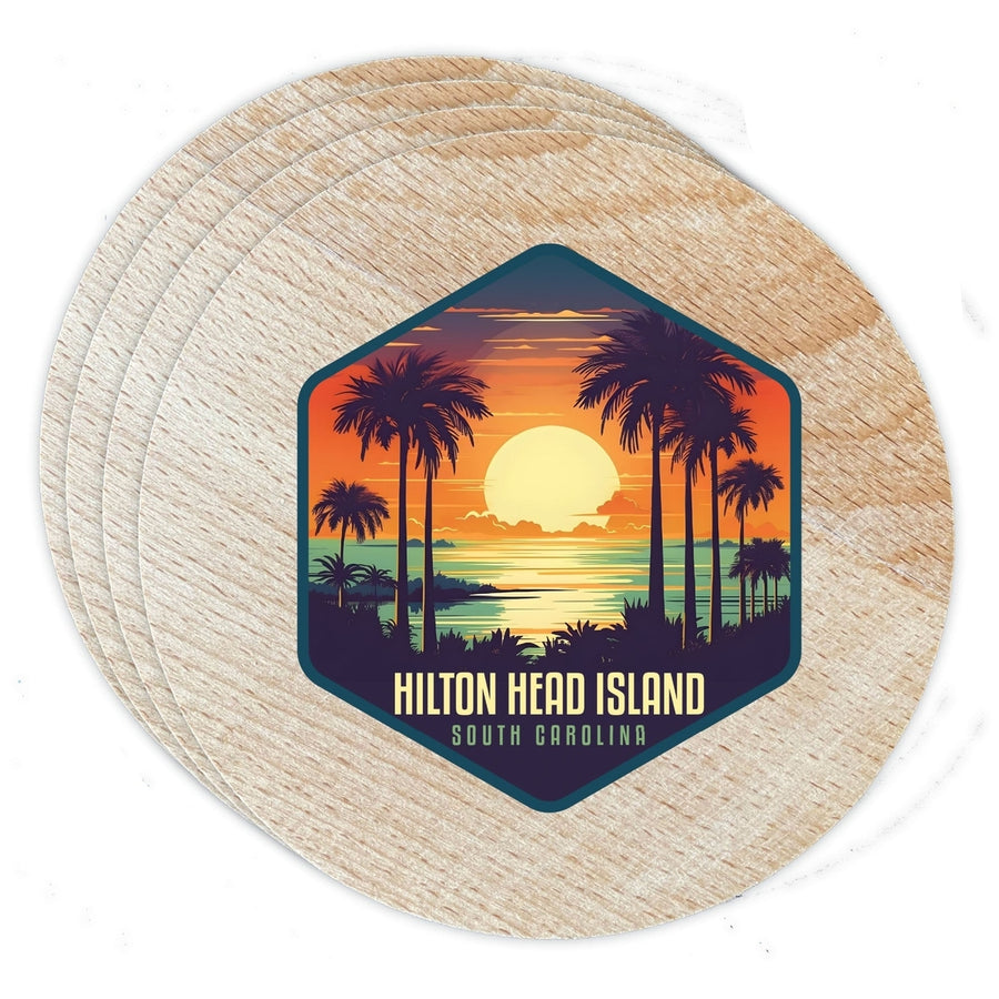 Hilton Head Island Design B Souvenir Coaster Wooden 3.5 x 3.5-Inch 4 Pack Image 1