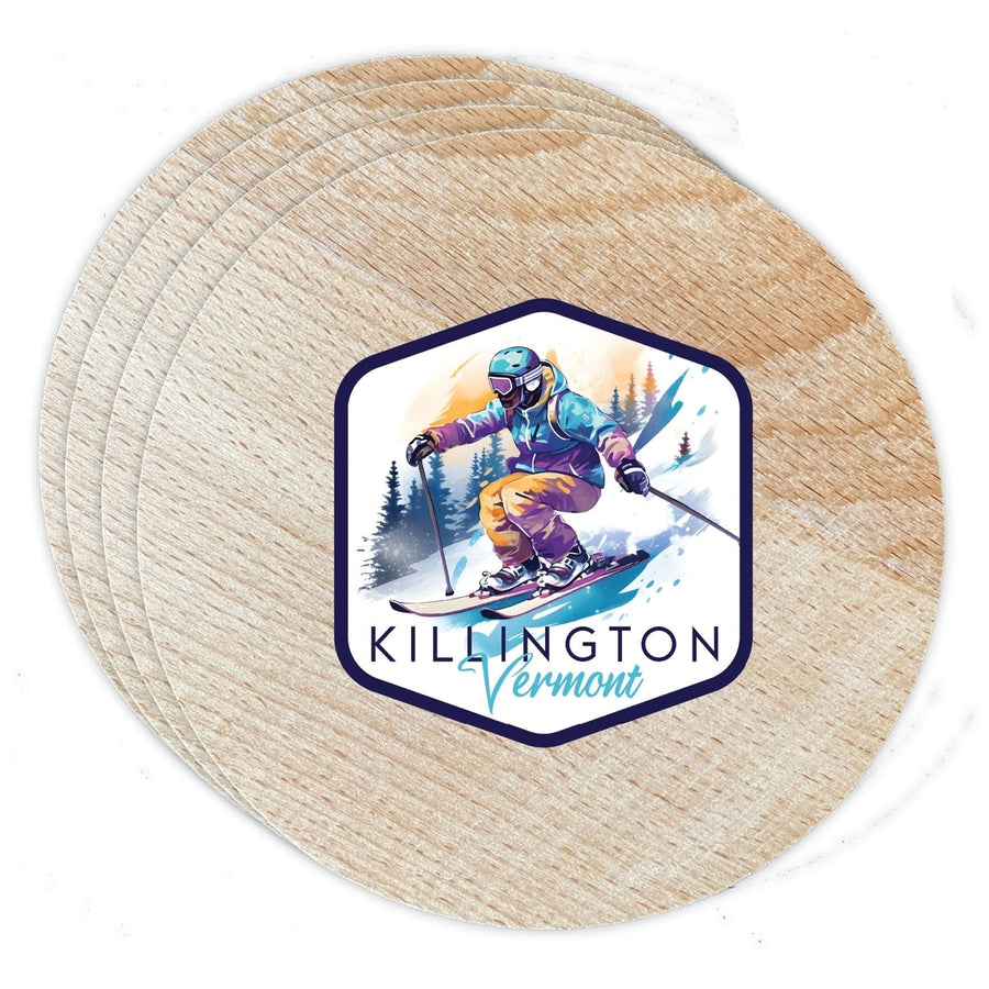 Killington Vermont Design A Souvenir Coaster Wooden 3.5 x 3.5-Inch 4 Pack Image 1
