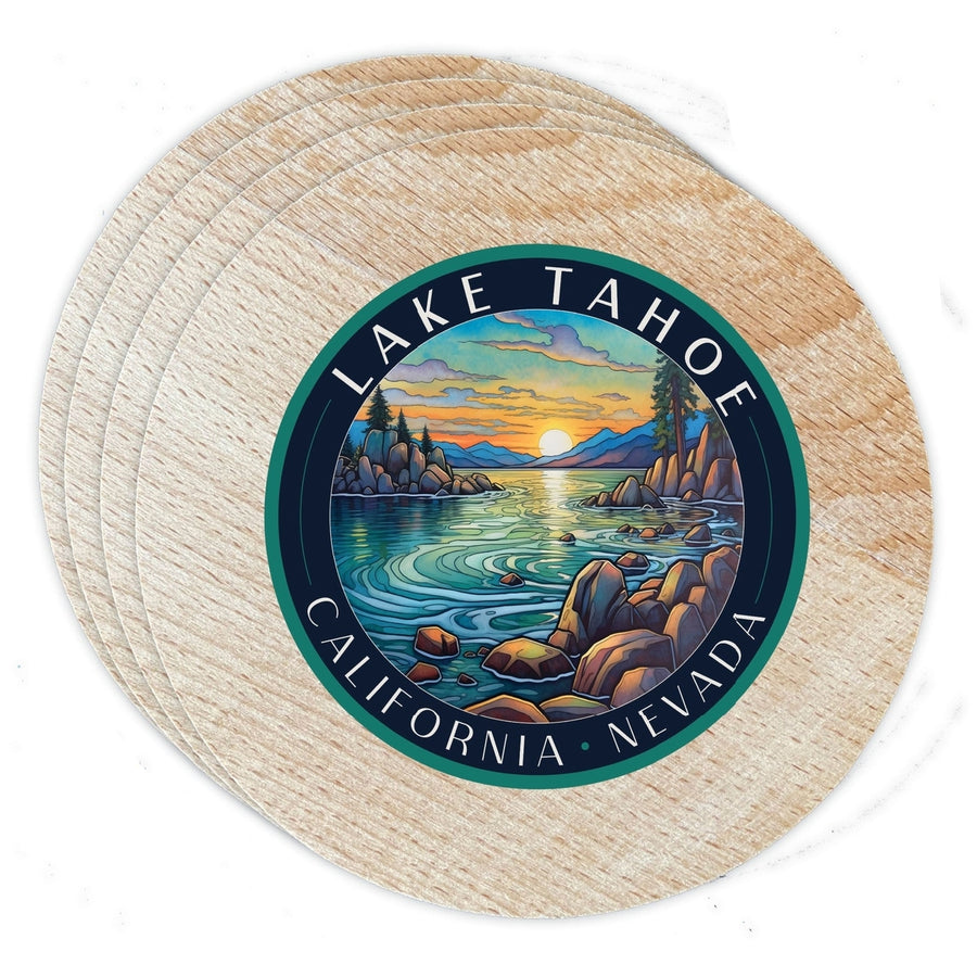 Lake Tahoe California Design C Souvenir Coaster Wooden 3.5 x 3.5-Inch 4 Pack Image 1
