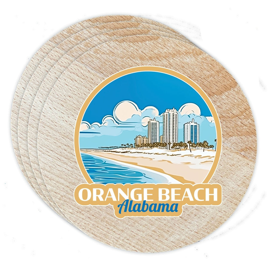 Orange Beach Alabama Design A Souvenir Coaster Wooden 3.5 x 3.5-Inch 4 Pack Image 1