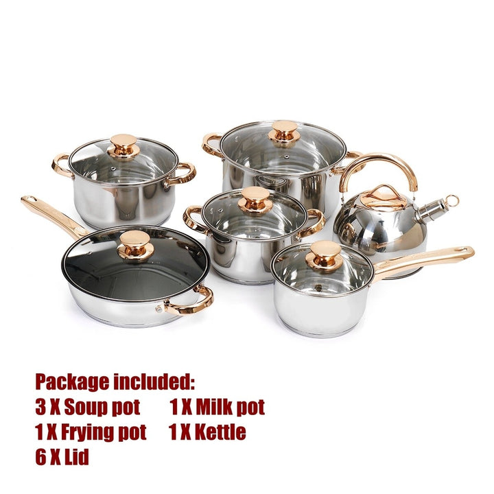 12PCS/Set Stainless Steel Cookware Pots Non Stick Frying Pan Kitchen Gas Induction Cooker Image 9