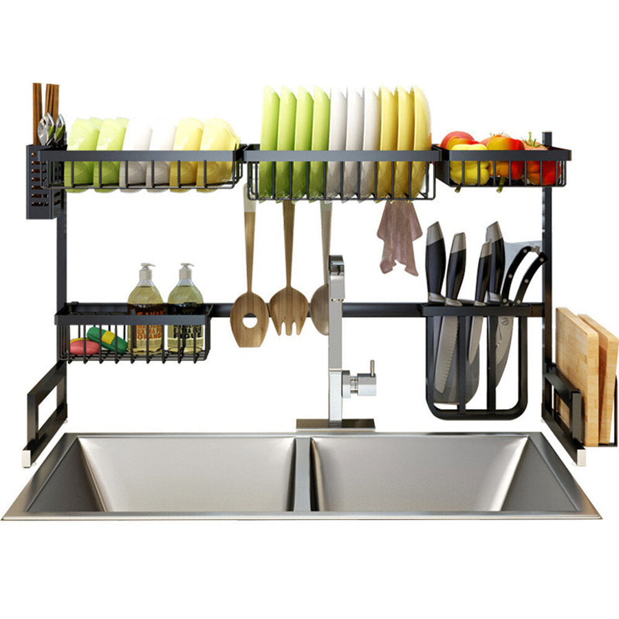 2 Layers Stainless Steel Over Sink Dish Drying Rack Storage Multifunctional Arrangement for Kitchen Counter Image 1
