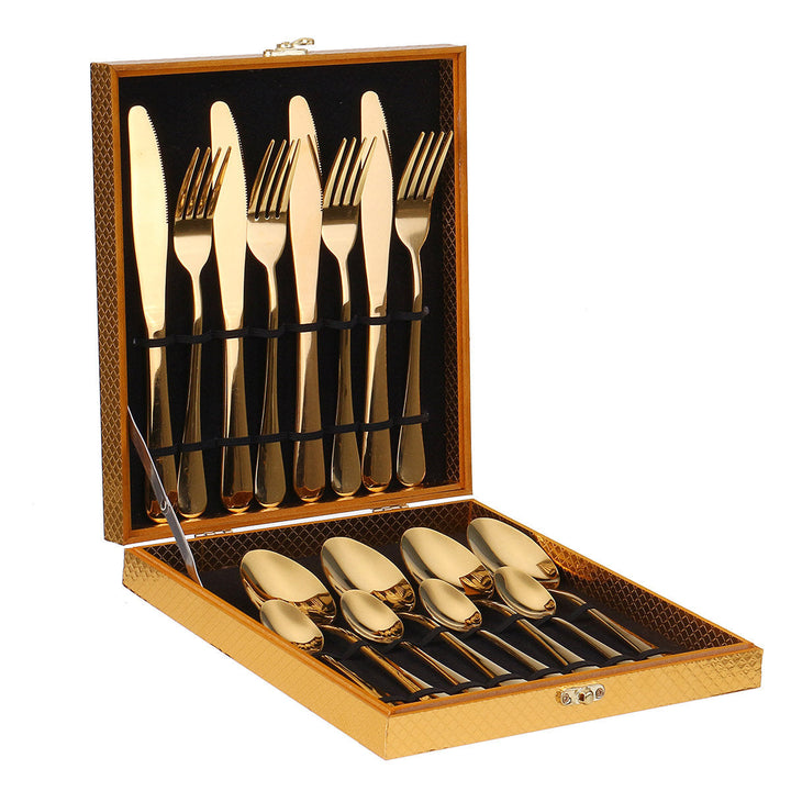 16PCS Cutlery Set Stainless Steel Rainbow Fork Spoon Kitchen Dinnerware Sets With Storage Box Image 4